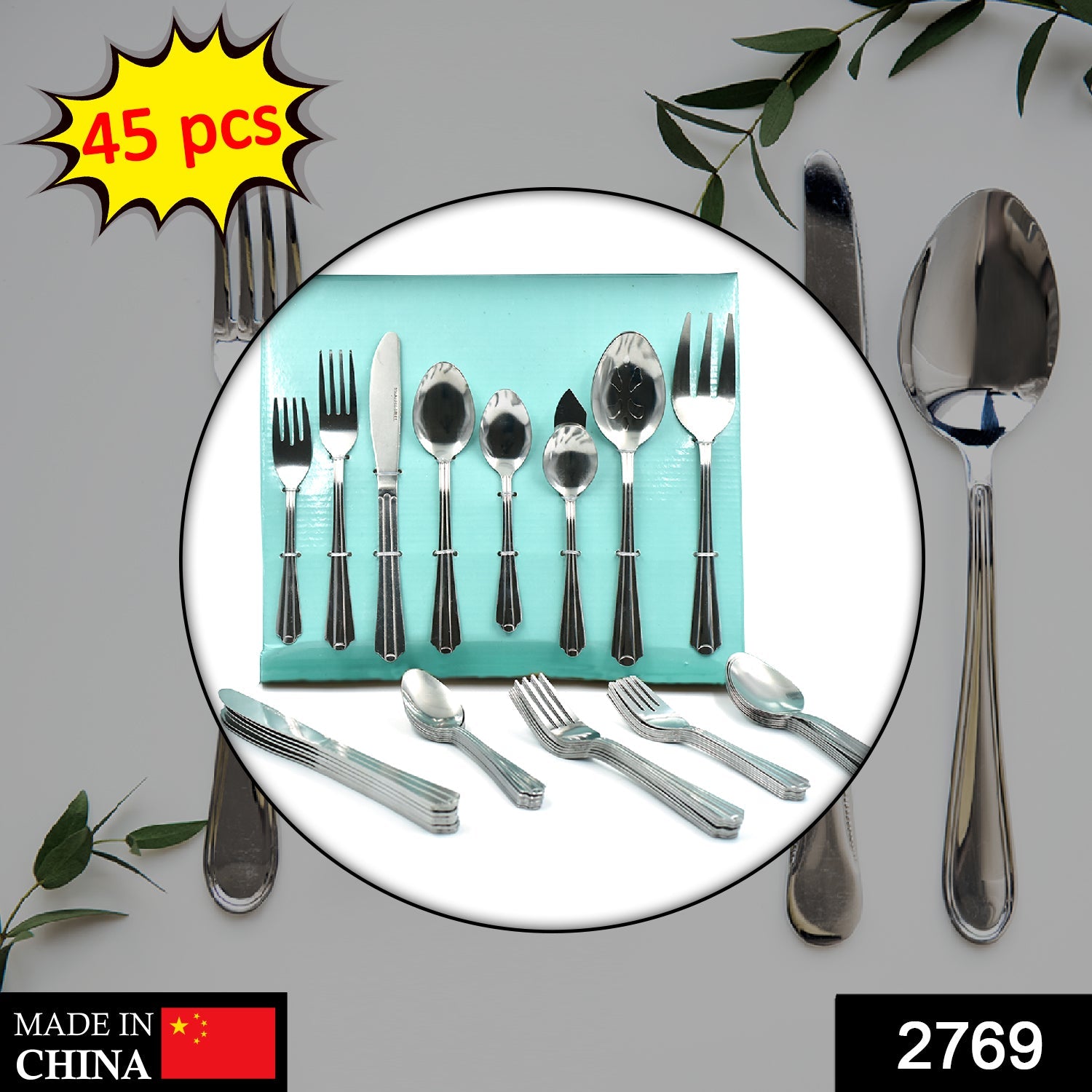 2769 45Pc Stainless steel Flatware Set Used For Dinner, Breakfast And Lunch Purposes In All Kinds Of Places. DeoDap 2769 45Pc Stainless steel Flatware Set Used For Dinner, Breakfast And Lunch Purposes In All Kinds Of Places. DeoDap